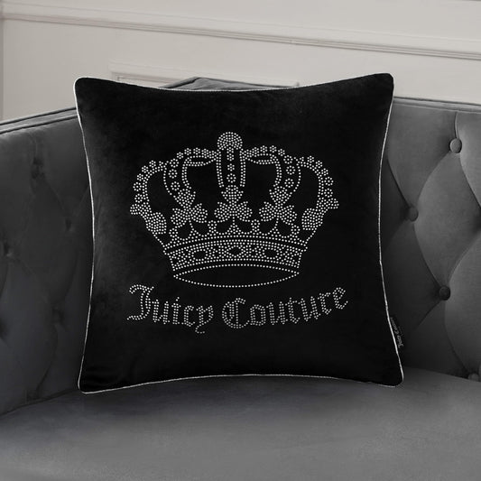Juicy Couture Square 1-Piece Living Room and Bedroom Décor, Premium Throw Pillow, 20"x20", Black Rhinestone Crown