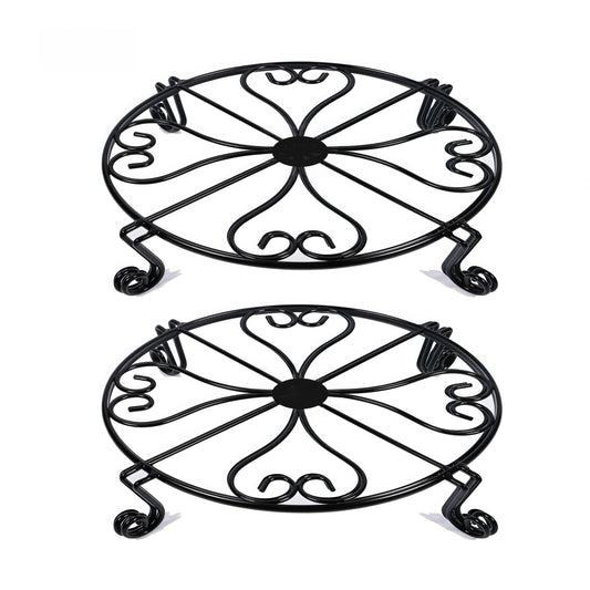 NSYOOMH 2 pack 8" Rustproof Black Metal Plant Stands Heavy Duty Plants Holder Outdoor Indoor, Round Wrought Iron Sturdy Flower Planter Pot Stand, Corner Gardening Inside Potted Plant Riser - 8Inches