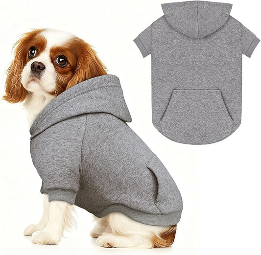 Dog Sweaters,Dog Hoodie,Cozy Fleece Interior Sweatshirt with Hood & Pocket,Leash Hole,Pet Clothes Sweater for Small,Medium,and Large Dogs,Grey&M