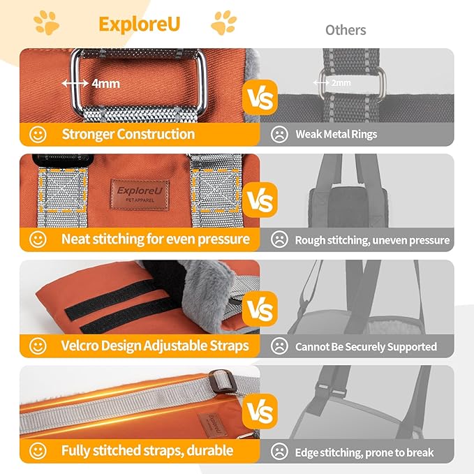 ExploreU Dog Sling for Back Legs Dog Lift Harness Magic Tape Hip Support Harness Rehab to Help Senior,Injured,Arthritis,Hip Dysplasia,Weak Rear Leg,Disabled,After ACL/CCL Surgery,TPLO Dogs (Brown, L)