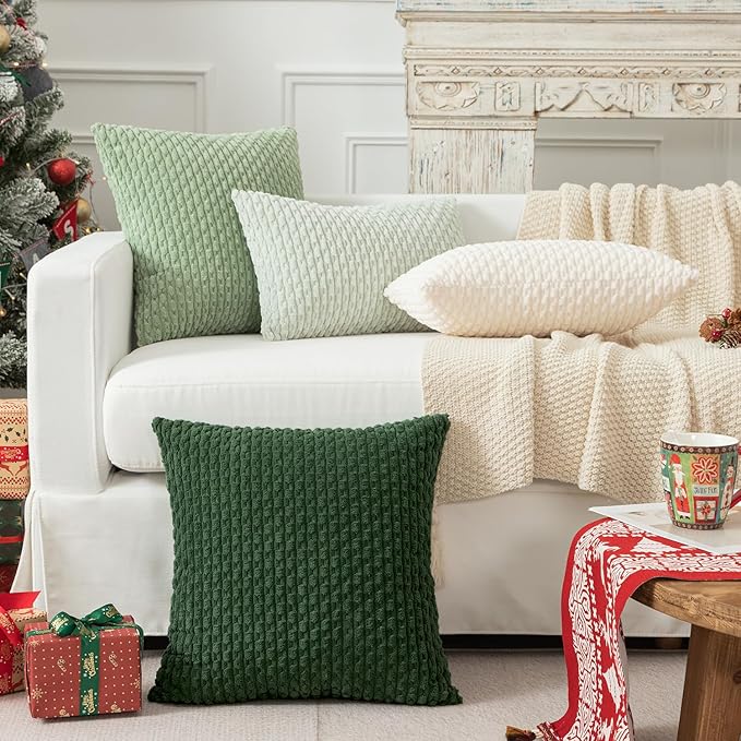 Kevin Textile Pack of 2 Corduroy Decorative Throw Pillow Covers 22x22 Inch Soft Boho Striped Pillow Covers Modern Farmhouse Home Decor for Spring Sofa Living Room Couch Bed Cream White