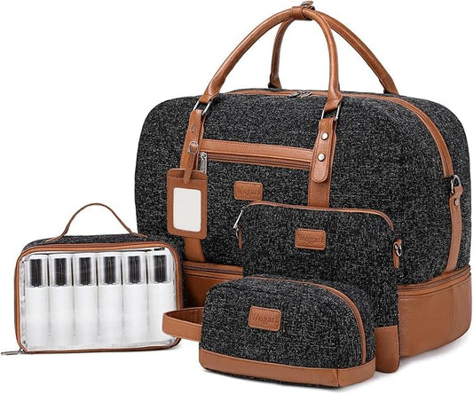 Wogarl Weekender Bags for Women Large Canvas Overnight Bag Travel Duffel Bags Carry on Shoulder Weekend Bag with Shoe Compartment for Travel Night Flight Daily Use