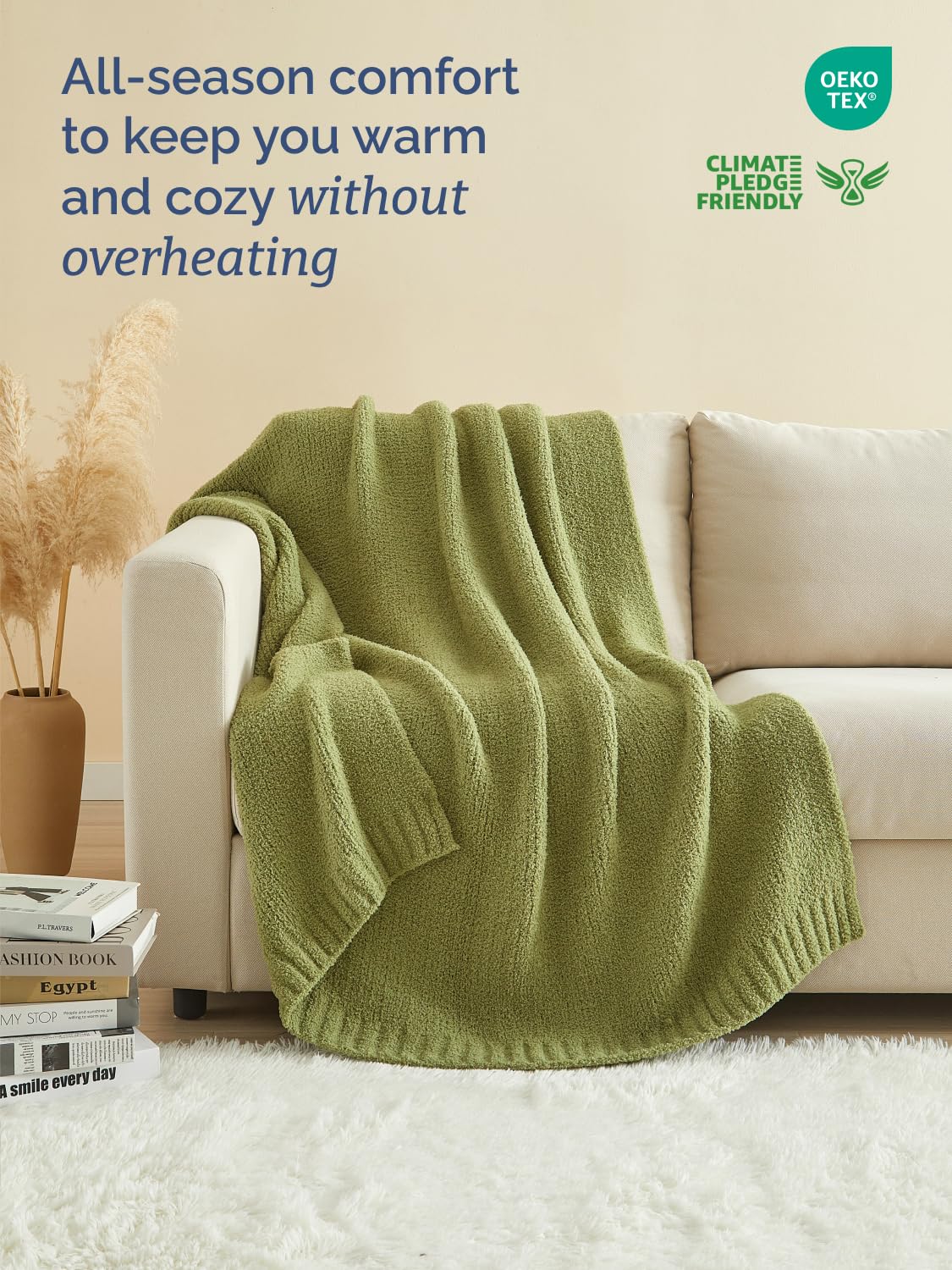 Sage Throw Blanket - Super Soft Throw for Couch, Bed, Sofa, Chair - Lightweight, Warm, Double Sided Knit - All Season Cozy, Fuzzy, Anti-Static Microplush Blanket for Women, Bedroom, Home Decor, 50x60