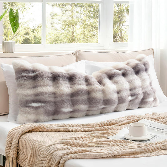 OTOSTAR Set of 1 Plush Throw Pillow Cover 14x36 Inch Soft Decorative Fluffy Faux Fur Pillowcase Cushion Cover for Couch Sofa Bedroom (Grey Taupe)