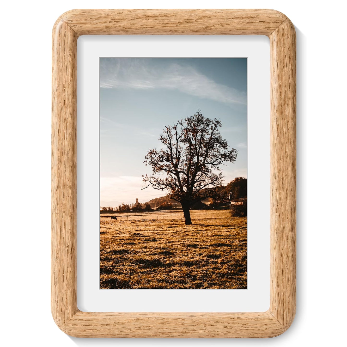 5x7 Picture Frame, USA-Sourced Natural Solid Oak Wood Photo Frame with HD-Tempered Glass, Handcrafted Rounded Corner 5 x 7 Wooden Frame Matted to 4x6 Photos, Wall or Tabletop Display