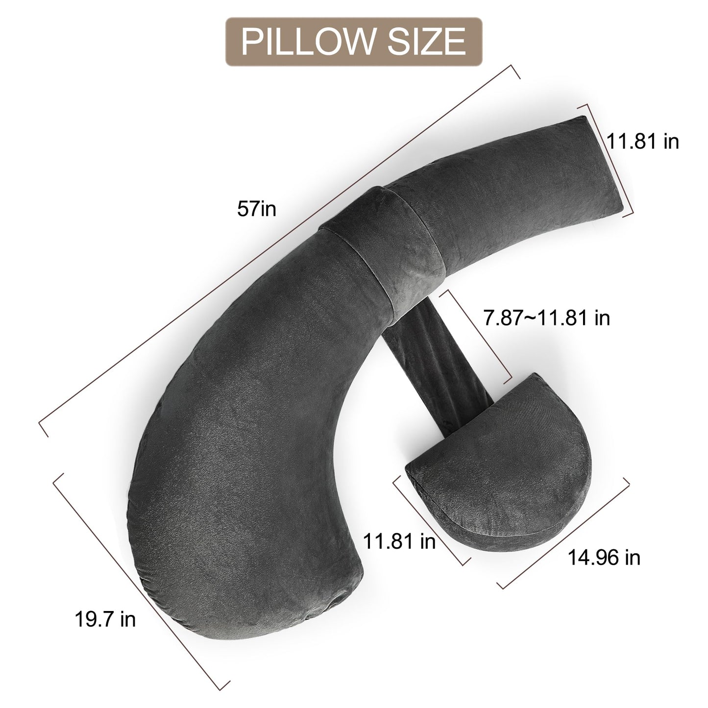 ronofo 57 Inch J-Shaped Maternity Pillow for Pregnant Women, Full Body Pregnancy Pillow for Side Sleepers, Velvet Comfort with Removable Washable Cover, Ideal for Adults Sleeping Support