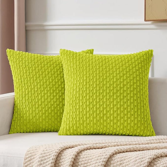 Kevin Textile Decorative Pillow Covers Set of 2 Striped Plush Corduroy Pillows Pillowcases Boho Home Decor Cushion Covers for Couch Sofa Bed Living Room 26x26 Inch, Christmas Green