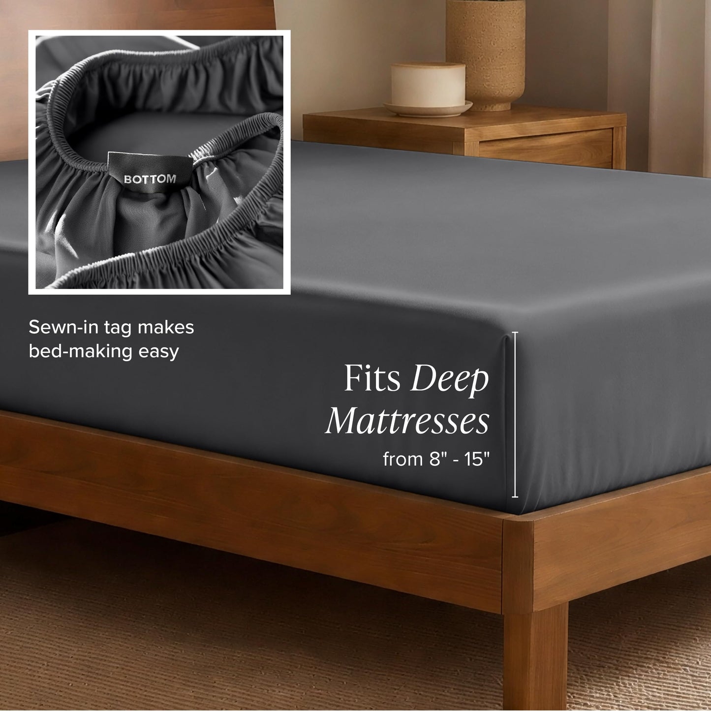 Bare Home 100% Rayon Made from Bamboo Luxury Queen Fitted Sheet - Deep Pockets - Cooling Sheet - Breathable - Easy Fit - Soft Bedding Bottom Sheet (Queen, Grey)