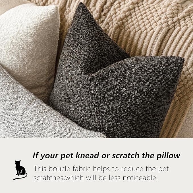 Foindtower Textured Boucle Throw Pillow Covers Accent Solid Pillow Cases Cozy Soft Decorative Couch Cushion Case for Chair Sofa Bedroom Living Room Home Decor, 20 x 20 Inch,Dark Brown