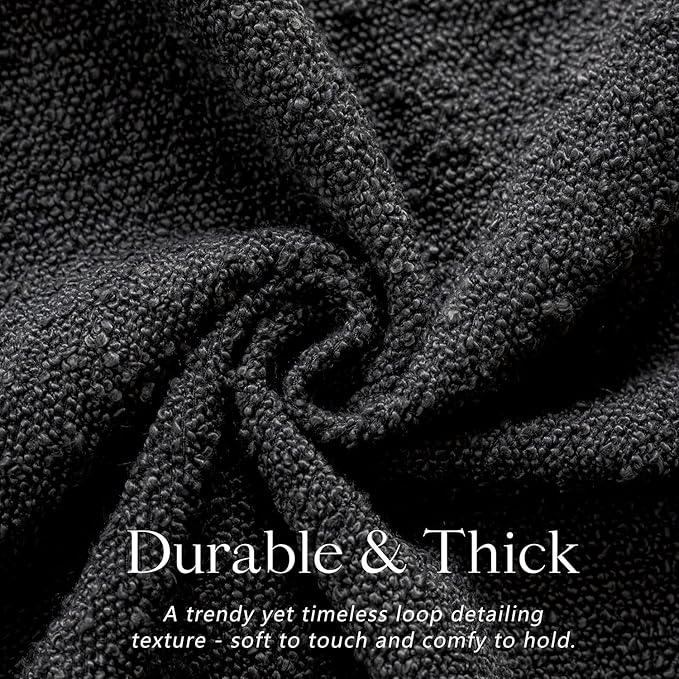 Foindtower Decorative Textured Boucle Throw Pillow Covers Accent Solid Pillow Cases Neutral Soft Cozy Couch Cushion Case for Chair Sofa Bedroom Living Room Home Decor 26 x 26 Inch,Black