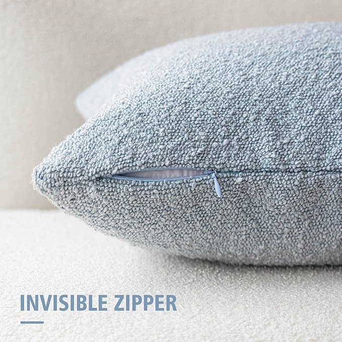 Foindtower Decorative Textured Boucle Throw Pillow Covers Accent Solid Pillow Cases Neutral Soft Cozy Couch Cushion Case for Chair Sofa Bedroom Living Room Home Decor 16x16 Inch,1PC,Light Blue