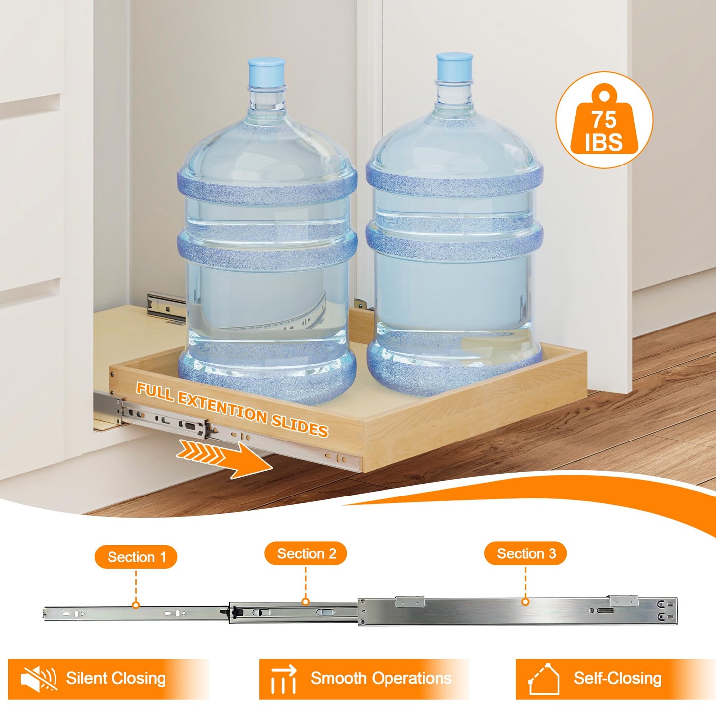 Salfanre Pull Out Cabinet Organizer, 8" W x 21" D Soft Close Pull Out Drawers for Cabinets with Heavy Duty Slides, Wood Slide Out Drawers for Kitchen Cabinets