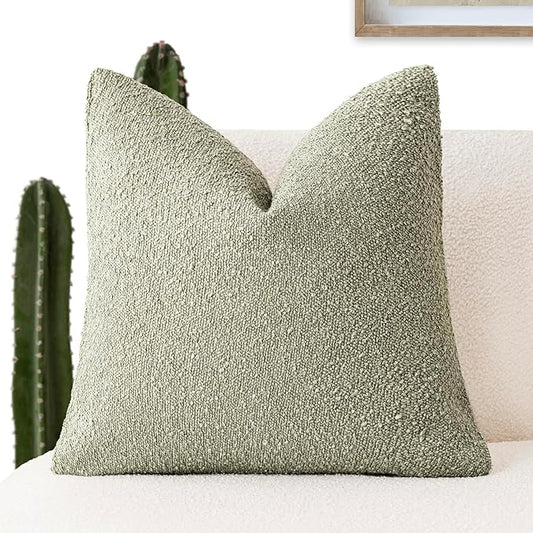 Foindtower Decorative Textured Boucle Throw Pillow Covers Accent Solid Pillow Cases Neutral Soft Cozy Couch Cushion Case for Chair Sofa Bedroom Living Room Home Decor 18x18 Inch,1PC,Dirty Sage Green