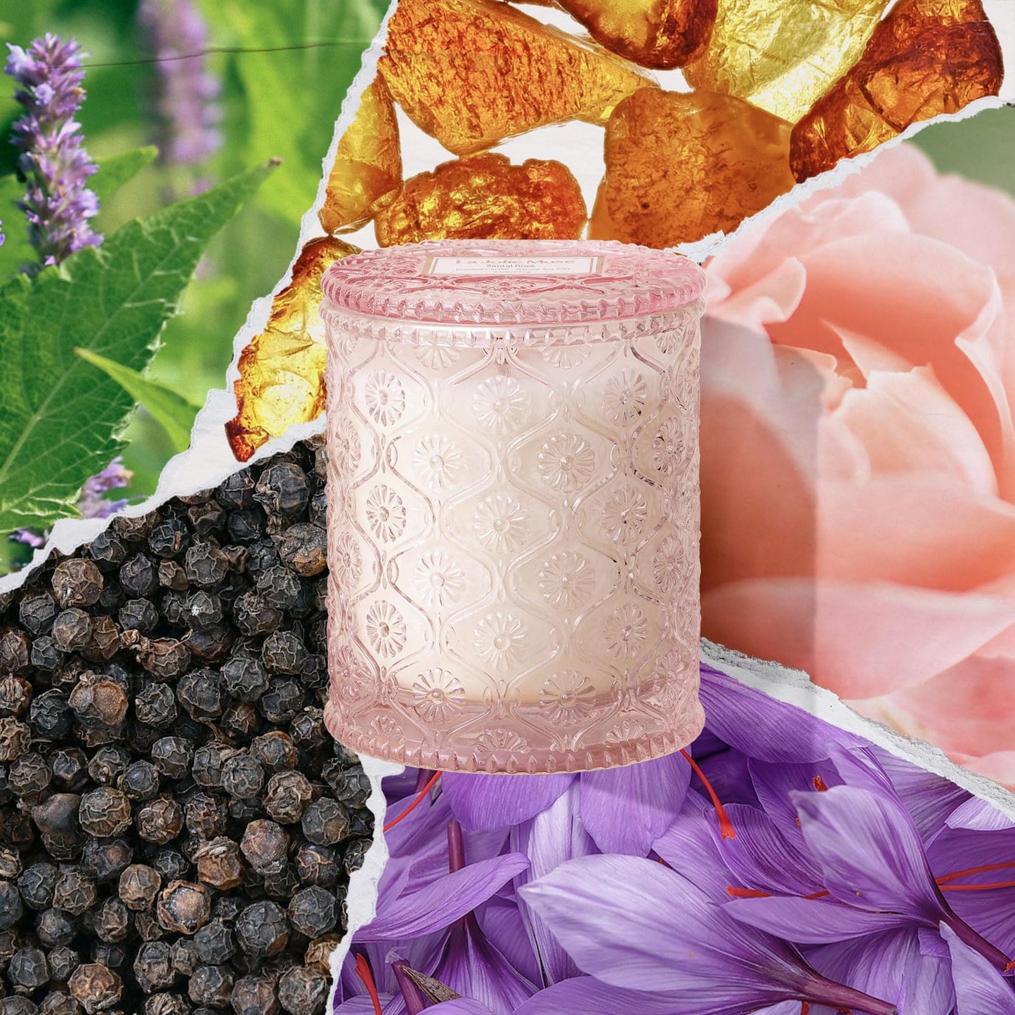 LA JOLIE MUSE Santal Rosé Scented Candles for Home, Natural Soy 40 Hrs