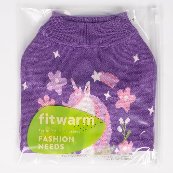 Fitwarm Adorable Unicorn Dog Sweater, Thermal Dog Winter Clothes for Small Dogs Girl, Pet Outfit, Purple, Pink, White, XL