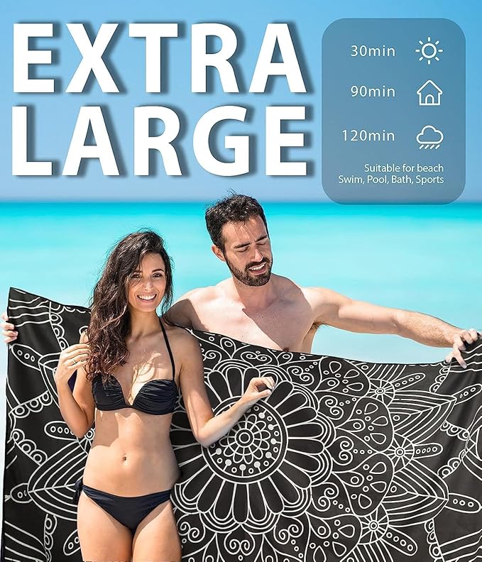2 Packs Sand Proof Microfiber Beach Towels Adult –Quick Fast Dry Beach Oversized Accessories for Travel Swim Pool Yoga Camping Blanket Essentials Lightweight Must Haves Women Gifts Puper Mandalas