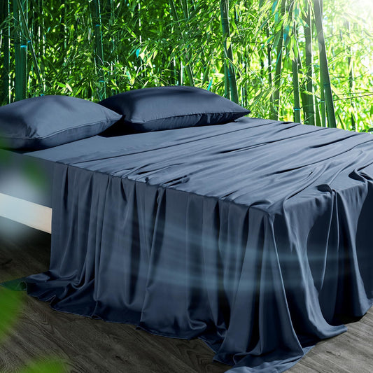 Cooling Sheets Set Queen Size, Viscose Derived from Bamboo for Hot Sleepers | Deep Pocket Up to 16 Inch | Silky Soft & Breathable Bedding - 4PC (Queen, Navy)