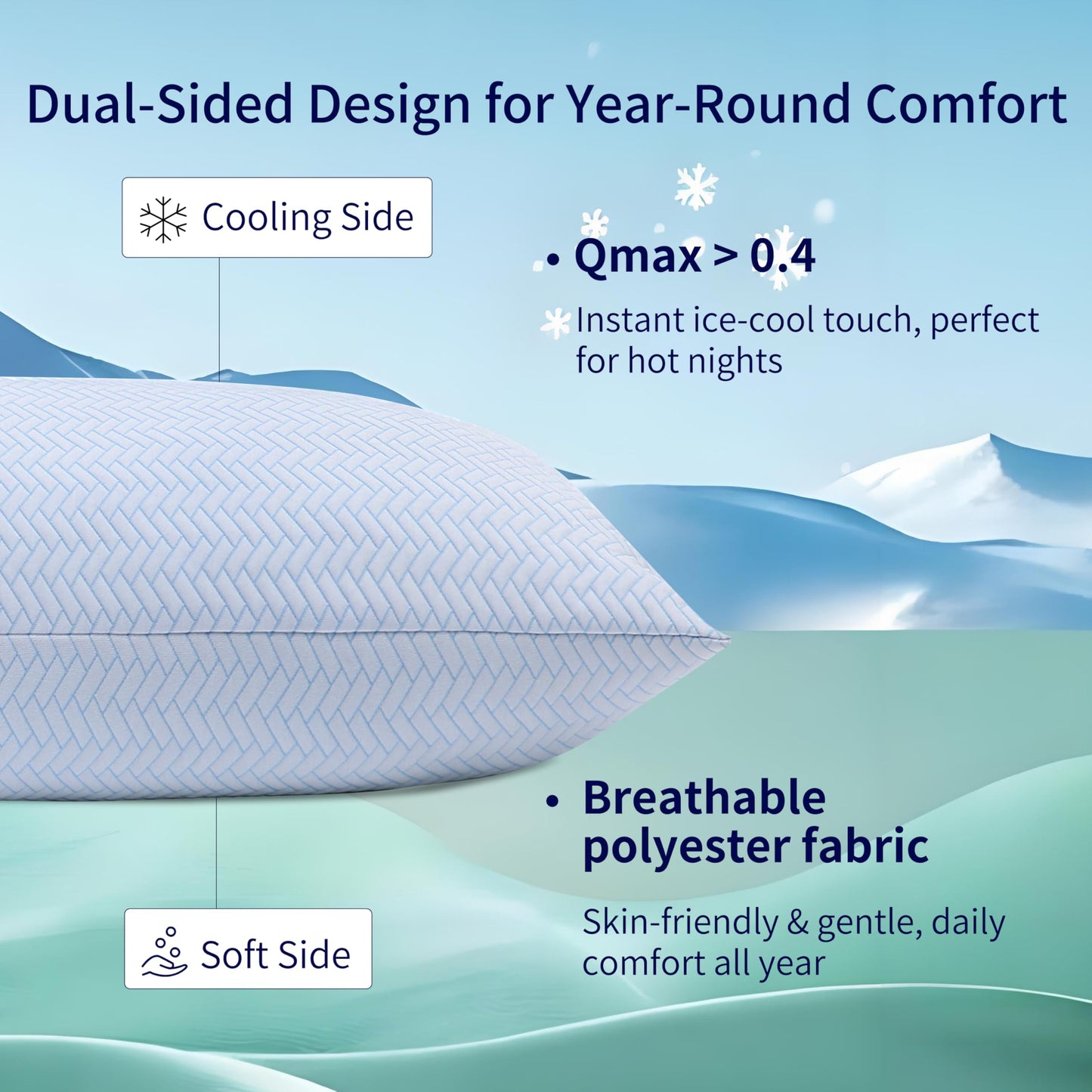 DOWNCOOL Cooling Pillow Queen Size Set of 2, Adjustable Shredded Memory Foam Pillows for Sleeping, Cool Bed Pillows for Hot Sleepers, Supportive Firm Pillow for Side Back Stomach Sleepers, 20"X30"