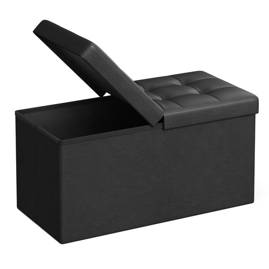 SONGMICS MAZIE Collection - 30 Inches Storage Ottoman Bench with Flipping Lid, Storage Chest Footstool, Load 660 lb, for Entryway, Living Room, Bedroom, Synthetic Leather, Black ULSF45BK