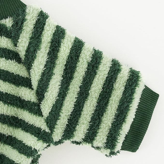 XPUDAC Stripe Dog Sweater Fleece Dog Pajamas Winter Pet Clothes for Small Medium Dogs Girl Boy Doggy Apparel for Cold Weather, Stripe Green, L