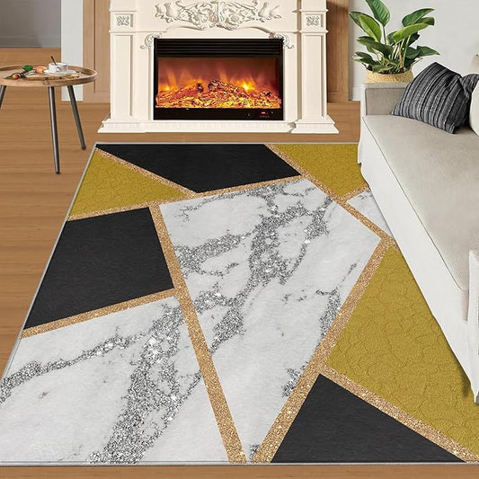 Geometric Area Rug Abstract Marble Texture Rugs Geometric Marble Area Carpet Simple Light Luxury Line Rug Machine Washable Rugs with Backing for Bedroom 5x8ft