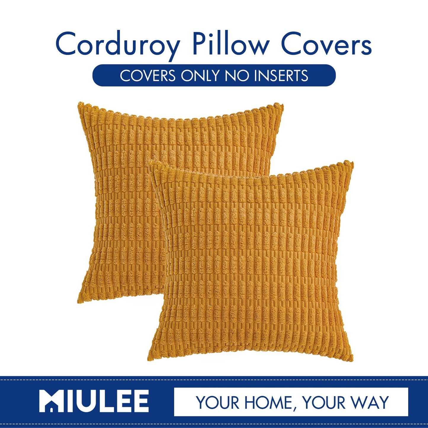 MIULEE Pack of 2 Corduroy Decorative Throw Pillow Covers 20x20 Inch Soft Boho Striped Pillow Covers Modern Farmhouse Home Decor for Summer Sofa Living Room Couch Bed Gold Yellow