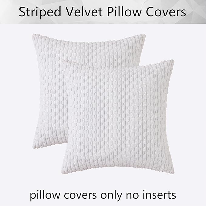 Kevin Textile 2 Packs Pure White Decorative Throw Pillow Covers 26x26 Inch for Living Room Couch Bed Sofa Rustic Farmhouse Boho Home Decor Soft Striped Corduroy Square Cushion Case 66x66 cm