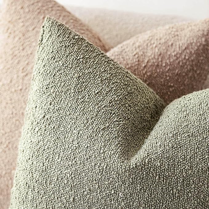 Foindtower Decorative Textured Boucle Throw Pillow Covers Accent Solid Pillow Cases Neutral Soft Cozy Couch Cushion Case for Chair Sofa Bedroom Living Room Home Decor 20x20 Inch,1PC,Dirty Sage Green