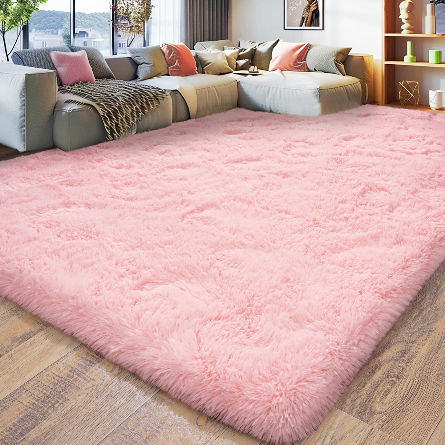 Large 9x12 Area Rugs for Living Room, Soft Shag Living Room Rug Thick Fluffy Rug for Bedroom, Plush Fuzzy Carpet for Girls Boys Kids Room Non Slip Dorm Home Decor Aesthetic, Pink