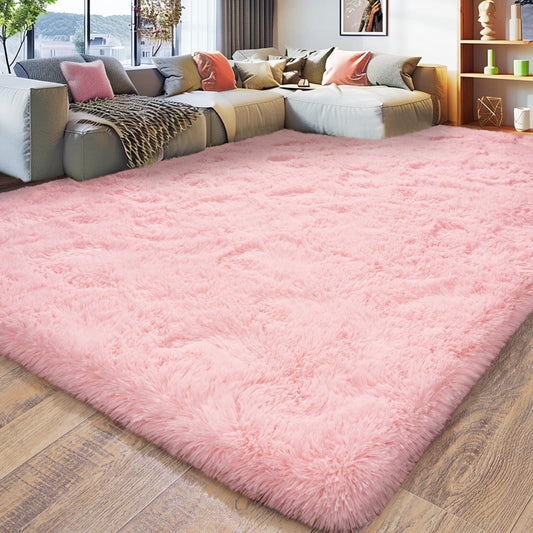 Large 9x12 Area Rugs for Living Room, Soft Shag Living Room Rug Thick Fluffy Rug for Bedroom, Plush Fuzzy Carpet for Girls Boys Kids Room Non Slip Dorm Home Decor Aesthetic, Pink