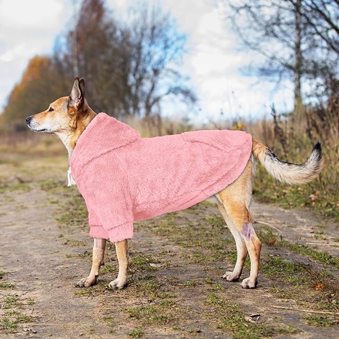 Dog Sweaters for Large Dogs,Dog Hoodie,Warm Fuzzy Fleece Sweatshirt with Hood & Pocket,Leash Hole,Cozy Cold Weather Pet Clothes Sweater Hoodie for Large Dogs(Pink,2XL)