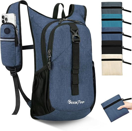 Seektop 20L Small Hiking Backpack for Women Men, Lightweight Hiking Packable Daypack with Phone Pocket for Travel Camping (Dark Blue, 20L)