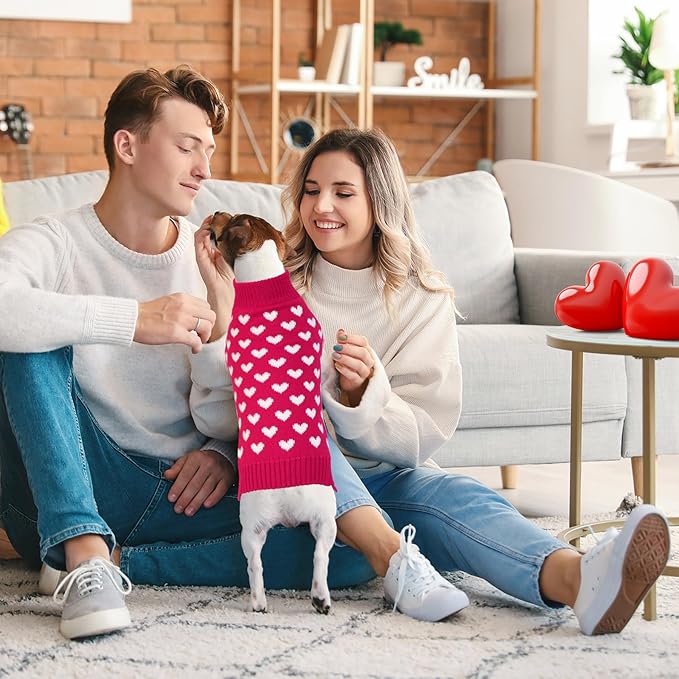GOYOSWA Valentines Dog Sweater, Dog Valentines Clothes Outfit Knitted Sweaters for Small Medium Large Dogs Pets (Rose Red Heart, Large)
