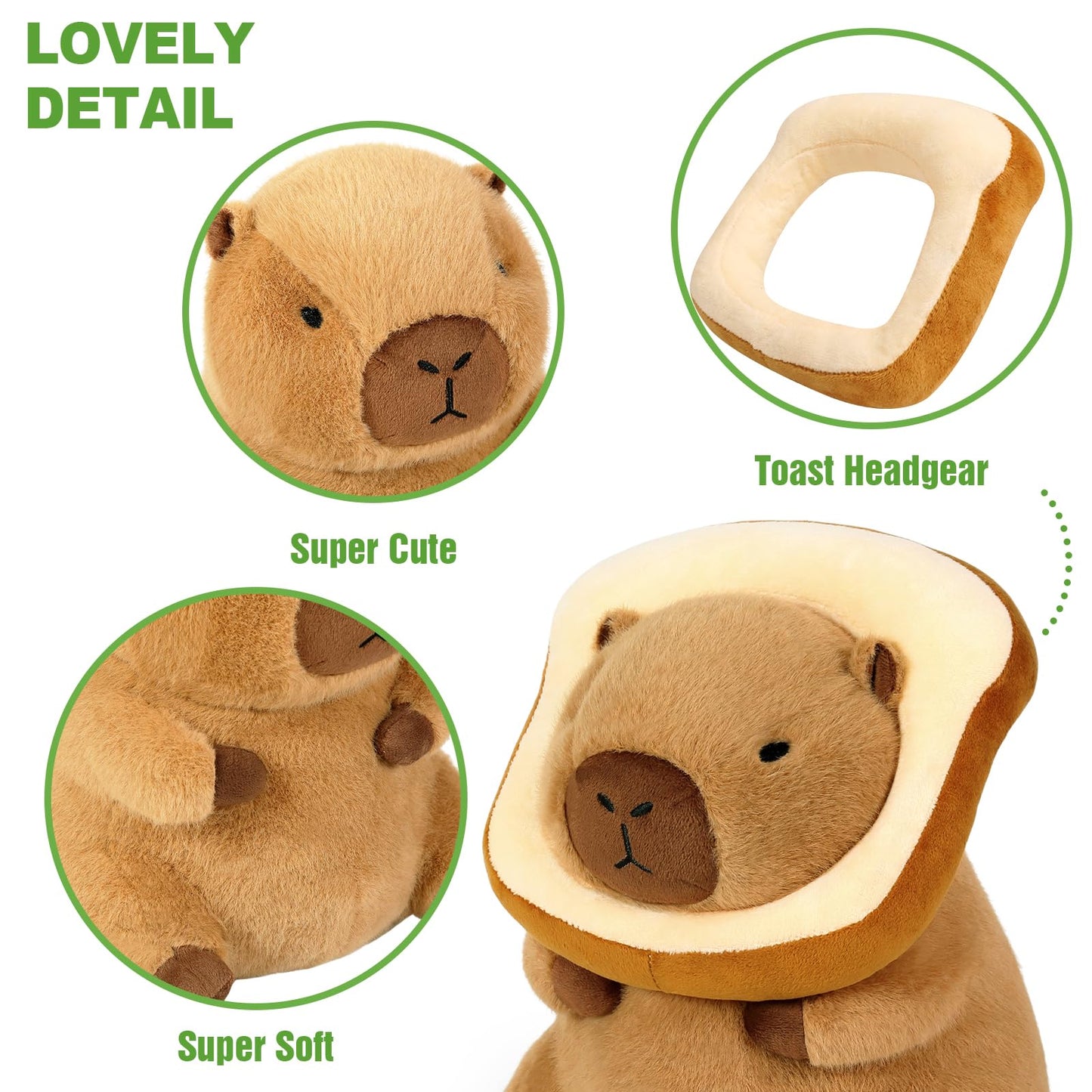 Ditucu Cute Capybara Plush Pillow with Wearable Toast Headgear Stuffed Animal Bread Capibara Plushies Toys Gifts for Kids Brown 11 inch