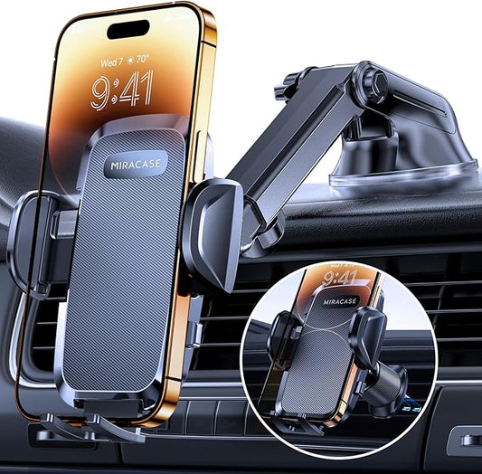 Miracase Phone Holders for Your Car, [Thick Case & Heavy Phone Friendly] Universal Cell Phone Car Mount, 3-in-1 Phone Mount for Car Dashboard Windshield Air Vent Fit for All Smartphones
