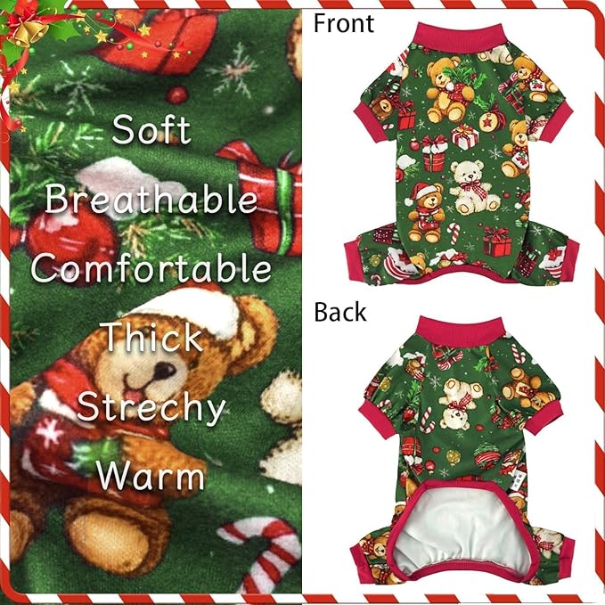 Xpudac 4 Pack Dog Christmas Pajamas Reindeer Puppy Clothes Cute Santa Claus Dog Pajamas Costumes Outfit Red Green 2XL