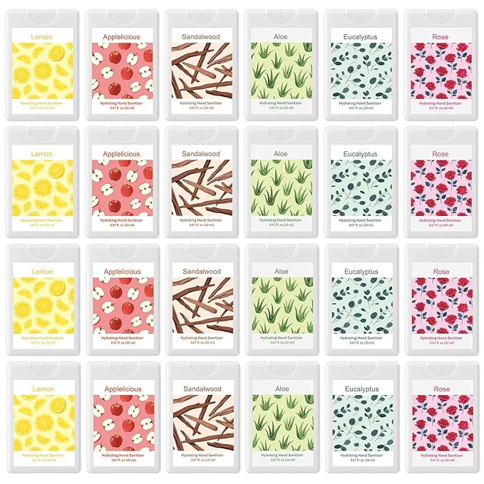 24 Pack Hand Sanitizer Spray Bulk Travel Size Scented Hand Sanitizer Spray Refillable Moisturizing Christmas Stocking Stuffers Gift for Women Men Homeless Care Package Supplies