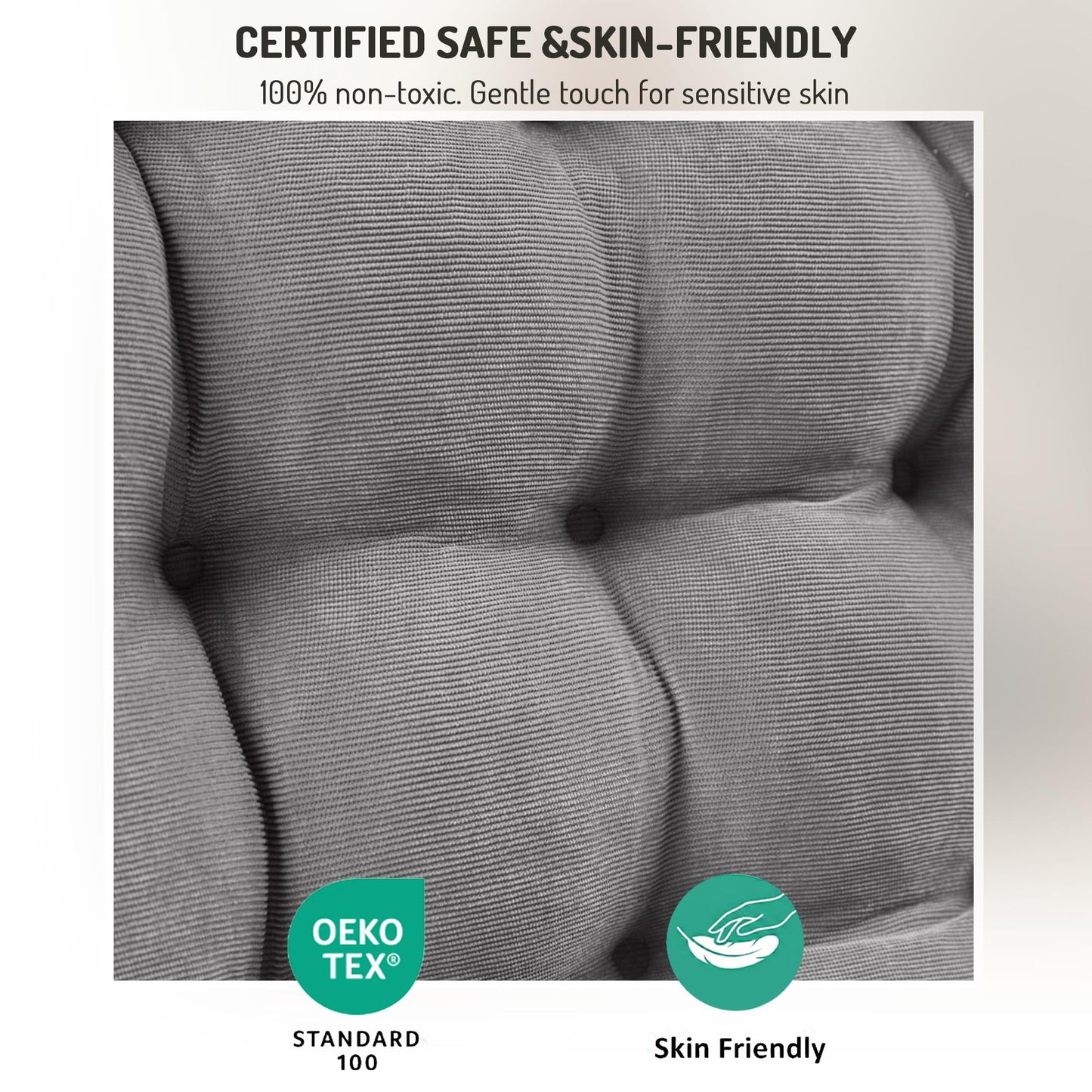 Degrees of Comfort Meditation Floor Pillow, Square Large Pillows Seating for Adults and Teens, Gray Tufted Corduroy Cushions for Yoga, Study Room, Home Office and Living Room, Grey, 22x22 Inch