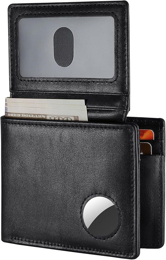 Mens Wallet With AirTag Holder, Bifold Leather RFID Blocking 1-2 ID Windows 12-13 Card Holders, Gift Box and Screen Protector Included, AirTag Not Included