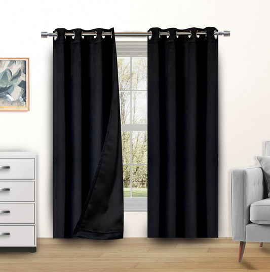 Candy Cottons Blackout Curtains for Bedroom and Living Room, Bedroom Decor, Black Liner for 100% Blackout, Thermal Insulated, Built with Stainless Steel Grommet, Easy Installation, Black, 42x63