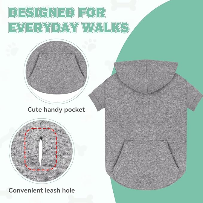 Dog Sweaters,Dog Hoodie,Cozy Fleece Interior Sweatshirt with Hood & Pocket,Leash Hole,Pet Clothes Sweater for Small,Medium,and Large Dogs,Grey&L