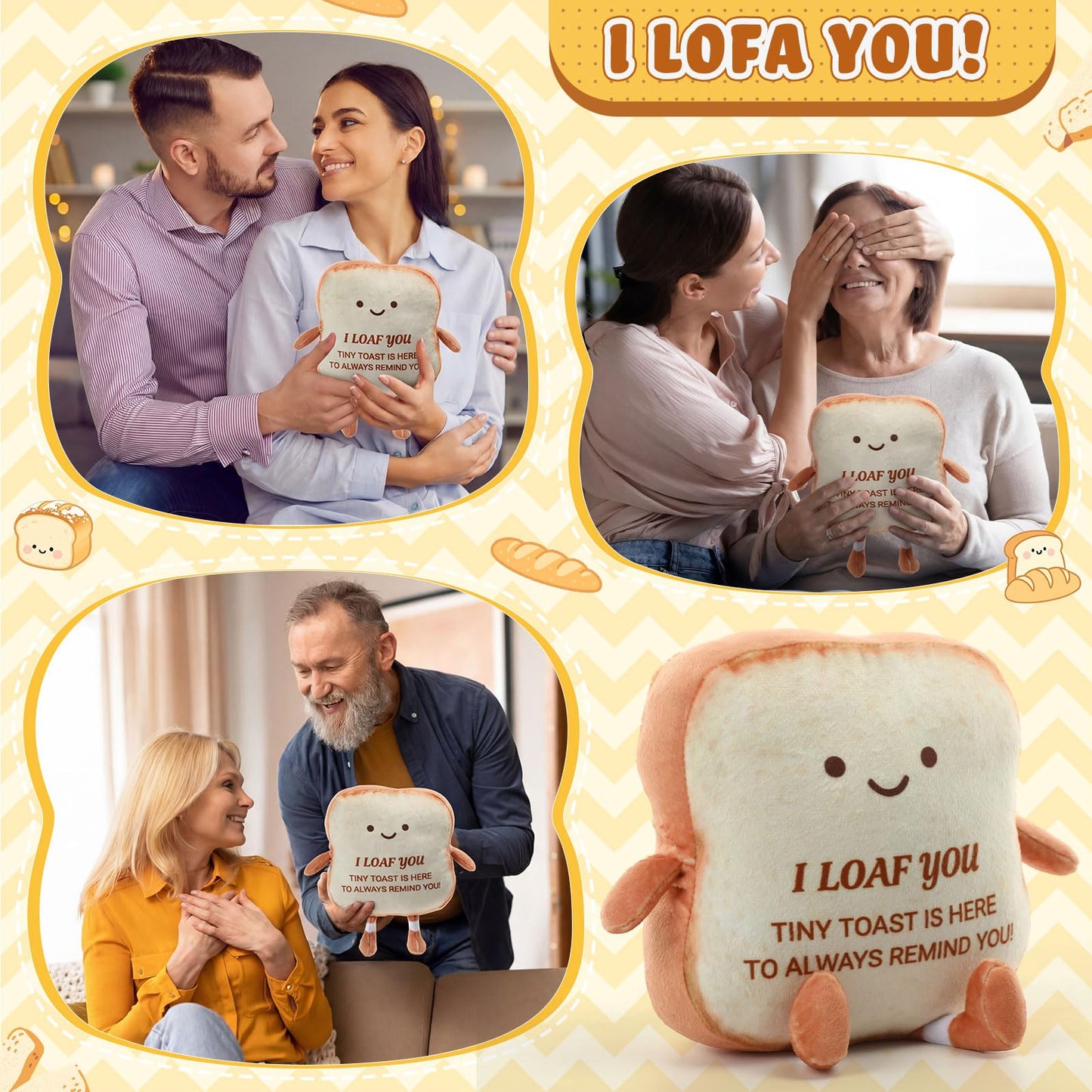 Capoda 7.09" Large Toast Bread Plush Bread Shape Cute Pillow Small Food Sofa Stuffed Doll Toy Gifts for Adults Birthday Gift Home Bedroom Decors(I Loaf You)