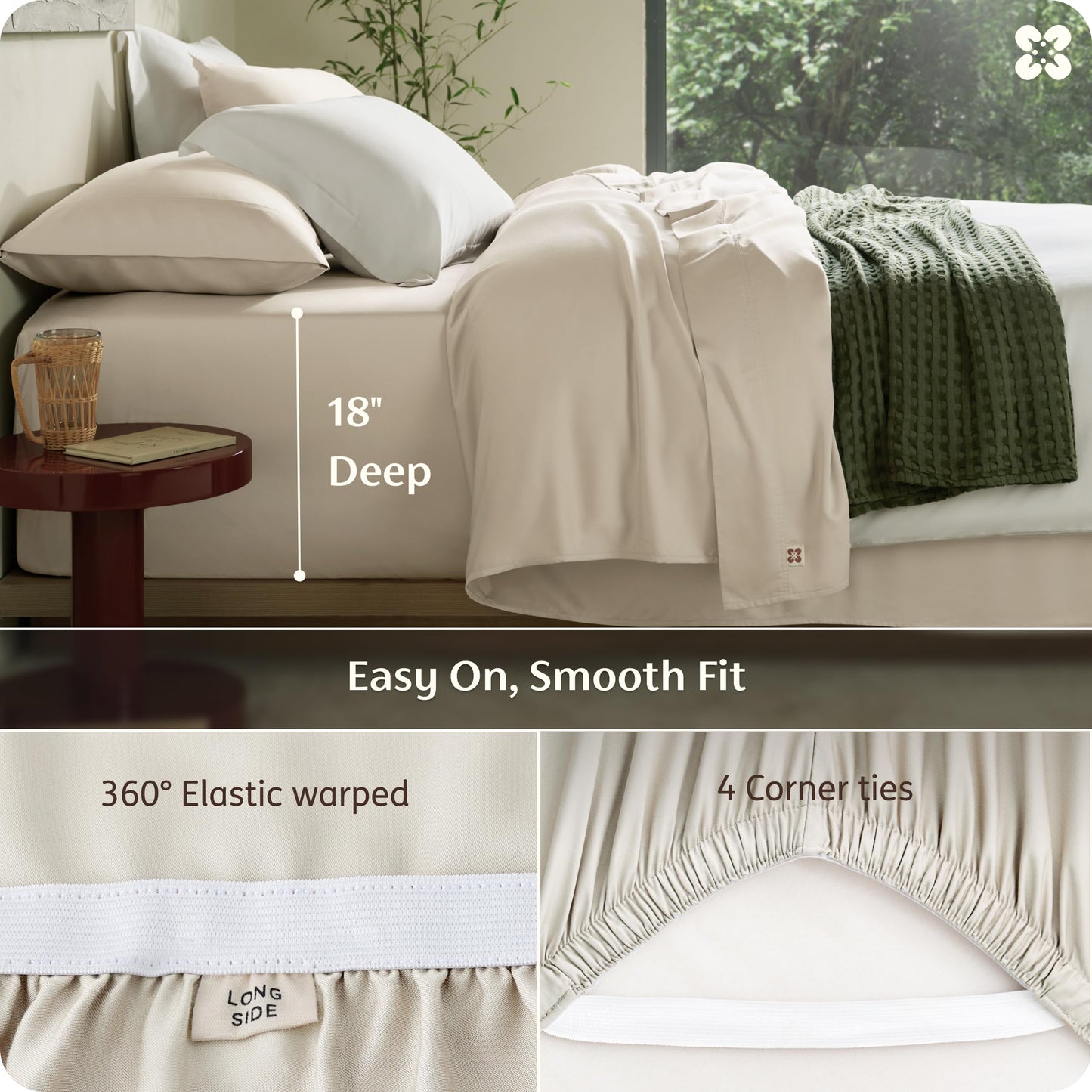 Bedsure 3PCS 100% Organically Grown Bamboo Viscose King Size Fitted Sheet