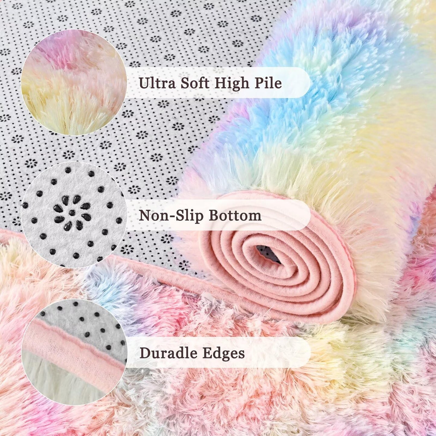 junovo 4x6 Washable Area Rug for Girls Bedroom Living Room, Tie-Dyed Rainbow Soft Non-Slip Fluffy Rugs, Shag Plush Memory Foam Carpet for Kids Room Baby Nursery Home Decor