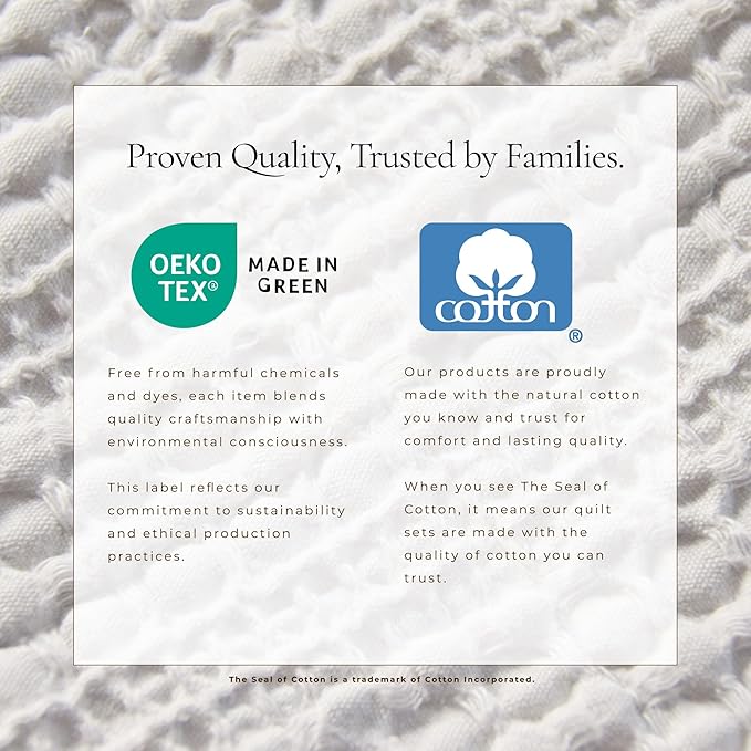 Great Bay Home Full/Queen Size Light Grey 100% Cotton Honeycomb Waffle Quilt and Sham Set - Garment Washed, Waffle Weave Like Texture, Lightweight 3-Piece Bedding Set