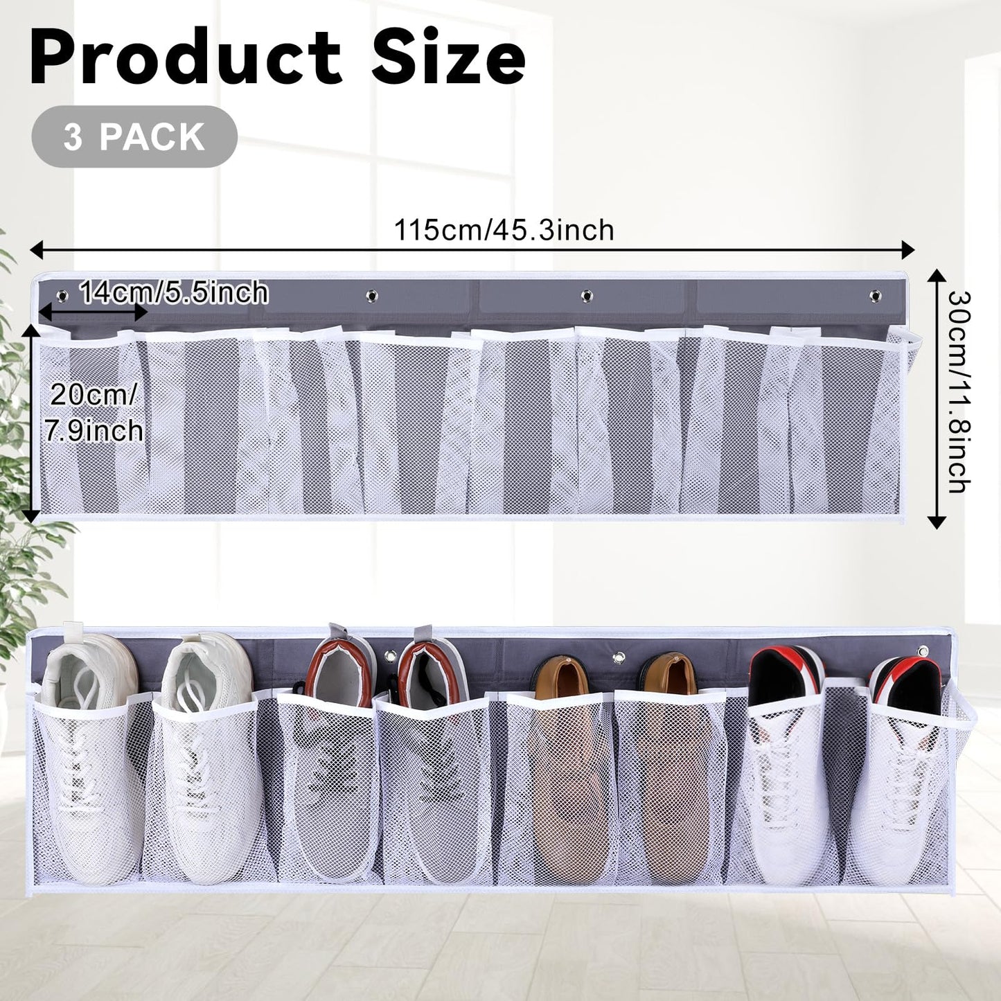 KongTiva 3 Pack RV Shoe Storage for Bedside, Hanging Shoe Organizer with 8 Large Pockets Wall Mounted Bedside Caddy with Sturdy Hooks for Entryway Camper, RV & Camper Essentials