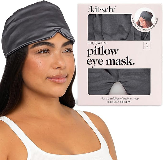 Kitsch Satin Sleep Mask - Eye Masks for Sleep, Softer Than Silk Satin Sleeping Mask Blindfold and Sleep Masks for Women and Men, Eye Care Travel Essentials - Charcoal Black