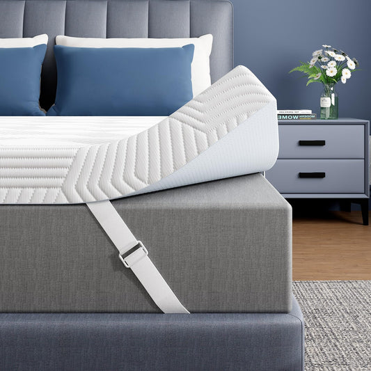ELEMUSE 4 Inch Gel Memory Foam Mattress Topper Queen Size Pressure-Relieving Mattress Topper for Back Pain,Non-Slip Design with Removable & Washable Cover, CertiPUR-US