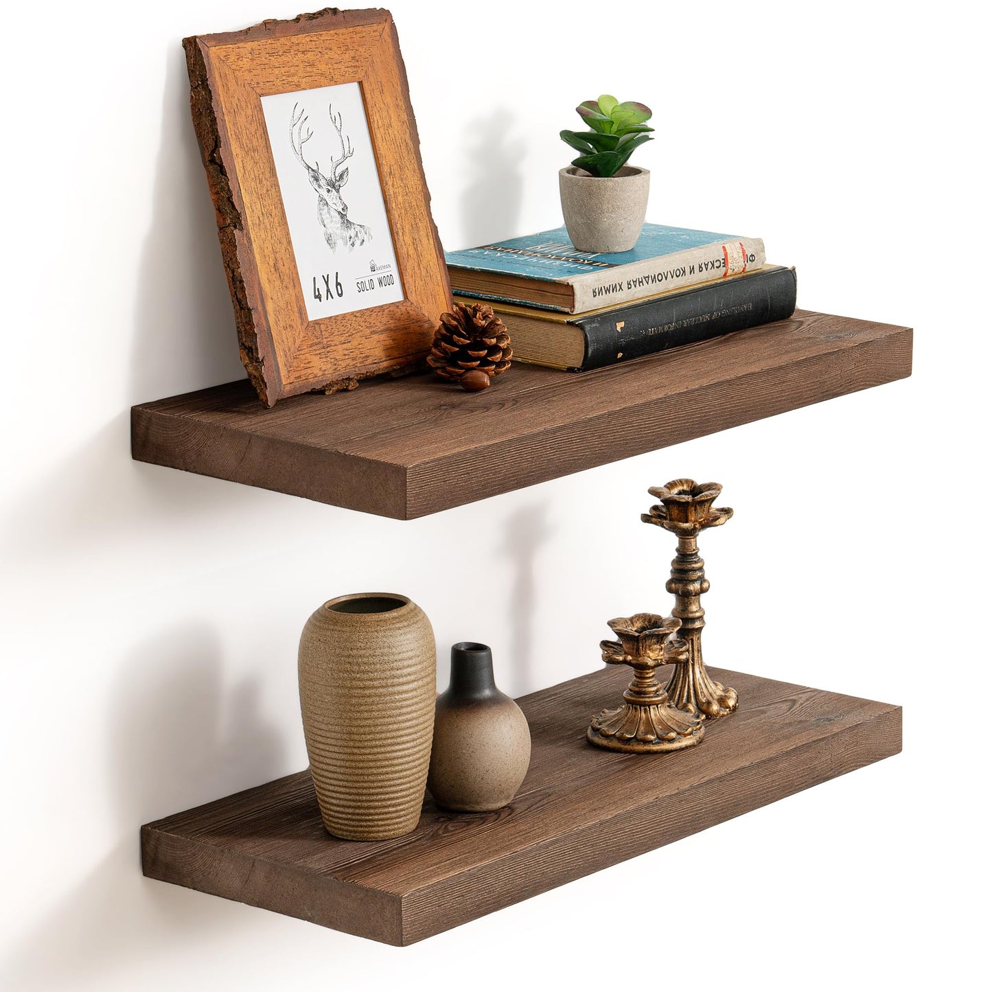Marsmiles 20 Inch Floating Shelves | 9.3 Inch Deep Dark Wood Wall Shelves Set of 2 | Rustic Reclaimed Wood Shelves for Room Wall | Farmhouse Floating Shelves for Living Room Bathroom