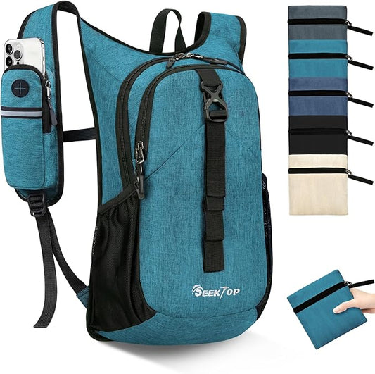 Seektop 15L Small Hiking Backpack for Women Men, Lightweight Hiking Packable Daypack with Phone Pocket for Travel Camping (Teal Blue, 15L)